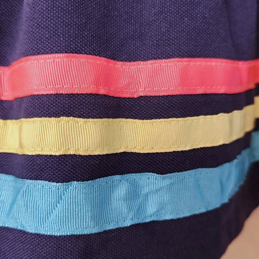 NAUTICA Big Girls Deep Navy Ribbon Border Dress size 8/10 NEW Yellow Red NEW tag